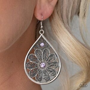 Silver and Purple Teardrop Earrings